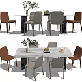 Modern Dining Table and Chair Combination Long Table Dining Chair 3d model