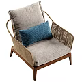Rattan Accent Chair With Wooden Legs Gray Cushion And Blue Throw Pillow