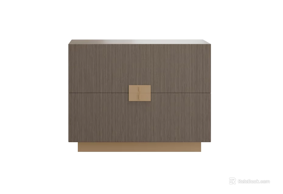 Modern Wooden Bedside Table Featuring Two Drawers Golden Square Handle And Light Base 3d model 