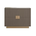 Modern Wooden Bedside Table Featuring Two Drawers Golden Square Handle And Light Base