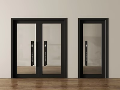 Sleek Double Glass Doors With Black Frame In Modern Home Interior Design 3d model