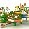 Colorful Playground Equipment With Multiple Slides Climbing Structures And Safe Platforms 3d model