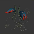 Exotic Plant With Blue Buds Red Tips Green Leaves And Curved Vines