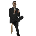 Man in Black Suit With Tie Sitting on Chair Clapping Hands Against Light Purple Background
