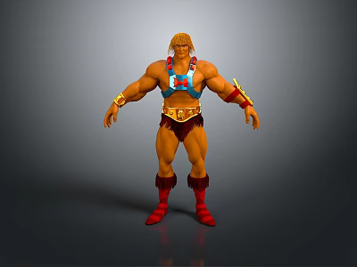Muscular Blonde Man In Blue Red Outfit With Arm Cuffs And Red Boots 3d model
