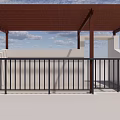 Outdoor Wooden Fence Design Featuring Horizontal Beams And Tile Floor Patio