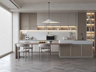 Modern Restaurant Interior Design With Dining Table Chairs Pendant Lighting And Cabinets 3d model