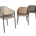 Modern Upholstered Single Chair With Beige Brown Fabric And Black Metal Legs