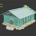 Cozy Log Cabin with Snow Covered Sloped Roof Red Chimney Log Walls and Windows