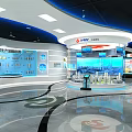 Modern Exhibition Hall Interior With Circular Display Platform And Blue Lighting 3d model