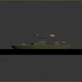 Detailed Scale Model Water Vessel with Lifebuoy and Cabin on Simulated Water Surface Black Base