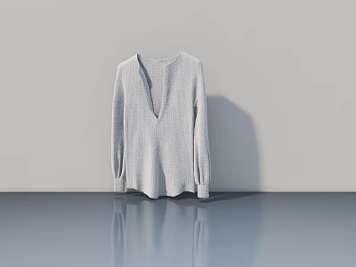 Gray Long Sleeved Knitted Sweater on Gray Background with Reflection 3d model