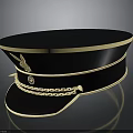 Stylish Black Hat With Gold Trim Rabbit Logo Chain And Badge For Daily Use