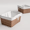 Two Woven Storage Baskets With White Liners And Drawstring Closure Ties