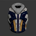 Futuristic Armor Helmet 3D Model With Blue Silver Yellow Accents Textured Surface And Mesh Design
