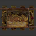 Rusty Vintage Mine Cart Model Displayed on Weathered Rail Tracks