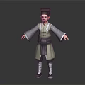 Traditional Costume 3D Model Character With Hat Belt And White Boots On Black Background