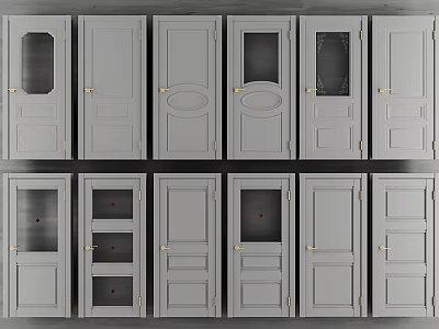 Interior Hinged Doors In Various Designs With Glass Panels And Metal Handles 3d model