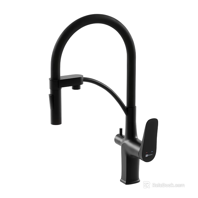 Stylish Black Modern Bathroom Faucet With Curved Neck And Single Lever Handle 3d model 