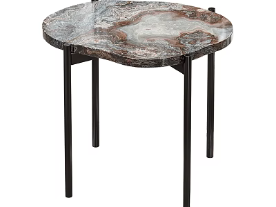 Marble Top Side Table With Black Metal Legs And Veined Modern Design 3d model