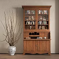 Traditional Wooden Display Cabinet With Glass Doors Books Wine Glasses And Decorative Items