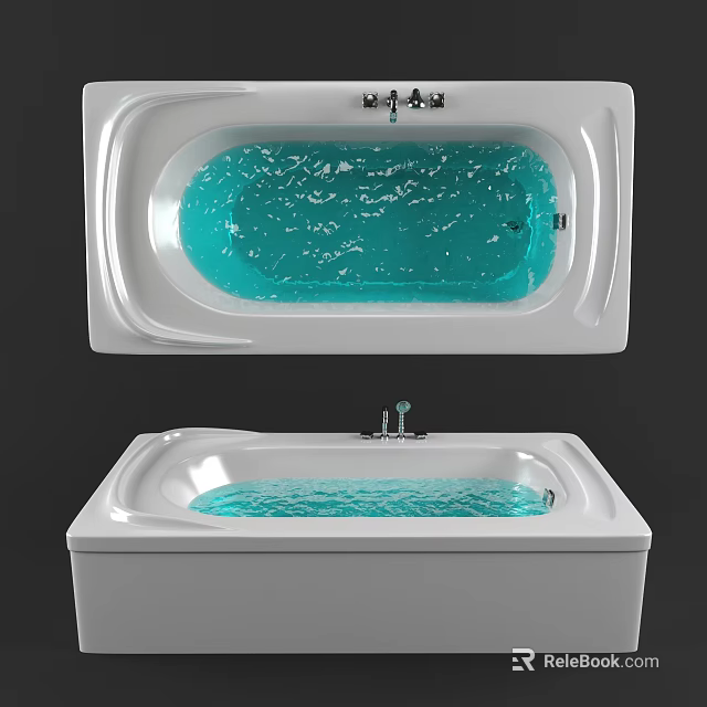 White Modern Bathtub With Clear Blue Water And Chrome Faucet Design 3d model 
