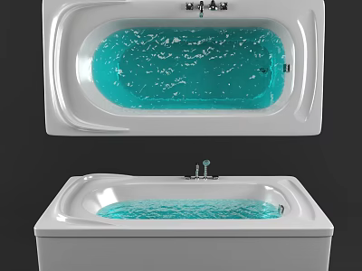 White Modern Bathtub With Clear Blue Water And Chrome Faucet Design 3d model