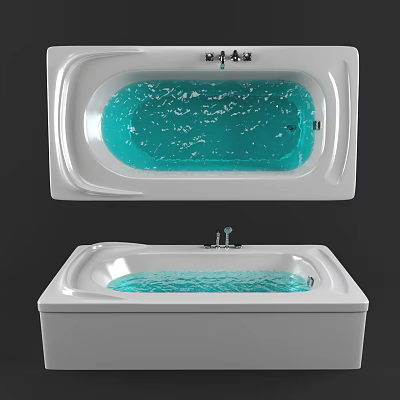 White Modern Bathtub With Clear Blue Water And Chrome Faucet Design 3d model