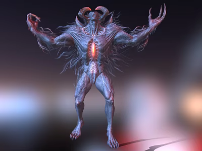 3D Rendered Mythical Demon Creature With Horned Head Glowing Chest And Outstretched Arms 3d model