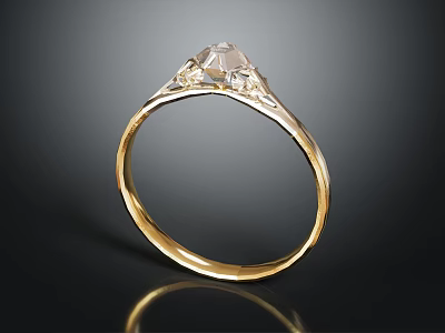 Elegant Gold Ring With Central Diamond And Intricate Decorative Details 3d model