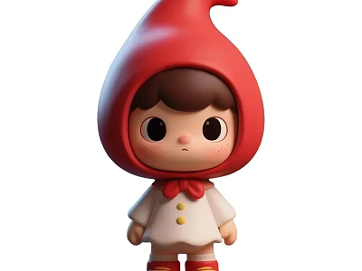 Cute Game Character With Red Pointed Hat White Outfit And Red Bow Tie 3d model