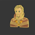 3D Male Character Bust With Red Cloak Yellow Accents And Round Badge