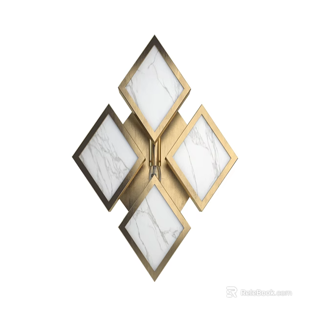 Elegant Diamond Shaped Wall Lamp With Gold Frame And Marble Panels 3d model 