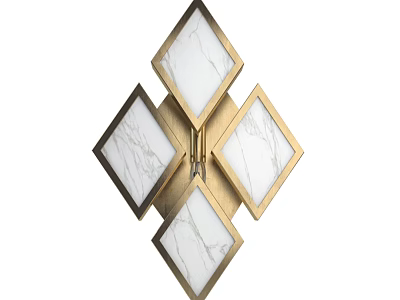 Elegant Diamond Shaped Wall Lamp With Gold Frame And Marble Panels 3d model