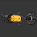 Yellow And Purple Mechanical Vehicle With Metal Frame Wheels And Functional Parts