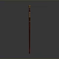 Ornate Red Staff Weapon With Golden Decorative Top And Polished Shaft