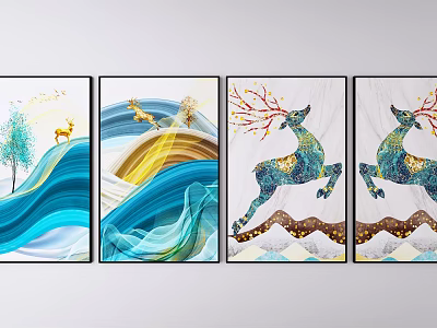 Modern Animal Painting Elk Hanging Painting Decorative Painting 3d model