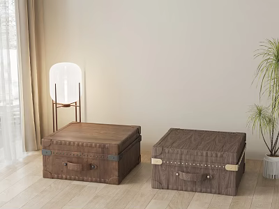 Two Decorative Storage Trunks with Wooden Finish and Metal Accents in Modern Indoor Space 3d model