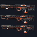 Futuristic Rifles with Black and Orange Intricate Patterns and Detailed Components