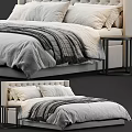 Elegant Modern Double Bed Interior With Soft Linen Bedding Pillows And Black Metal Nightstand