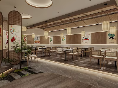 Cozy New Chinese Style Hot Pot Restaurant Interior Design With Soft Lighting And Traditional Decorative Features 3d model