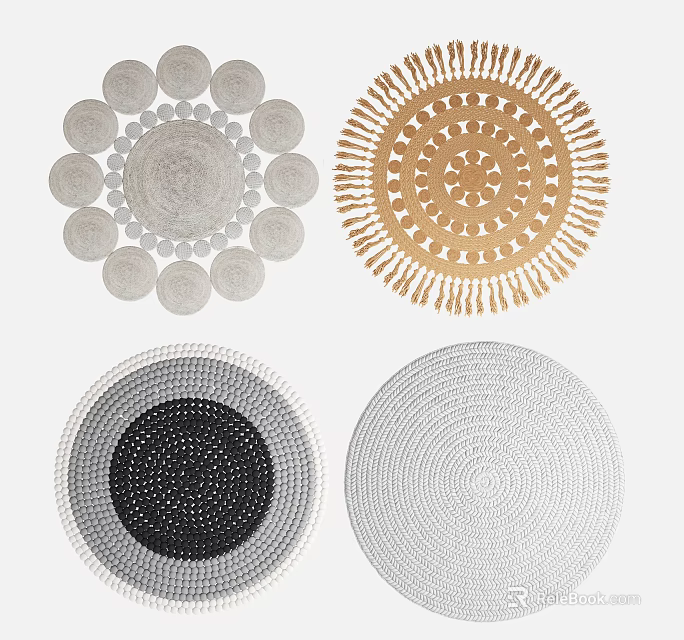 Stylish Round Rugs Featuring Woven Patterns Tassel Details And Neutral Color Designs 3d model 