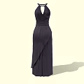 Dark Colored Long Halter Neck Evening Dress With Fitted Waist And Asymmetric Pleated Hem