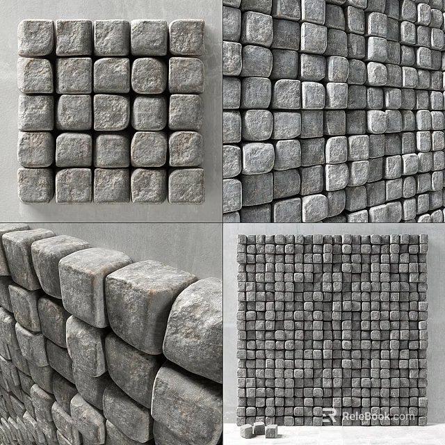 Stone Block Wall Decor with Textured Surfaces Arranged in Modern Pattern for Interior Walls 3d model