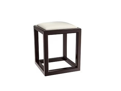 Modern Minimalist Square Stool With Dark Wooden Frame And Light Seat Cushion 3d model