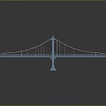 Detailed Blue Suspension Bridge Model Featuring Cable Structure And Reflective Surface 3d model