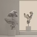 Stone Wood Unique Sculptures with Artistic Shapes on White Pedestals