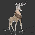 Cartoon Style Deer Character With Large Antlers And Brown White Fur Standing