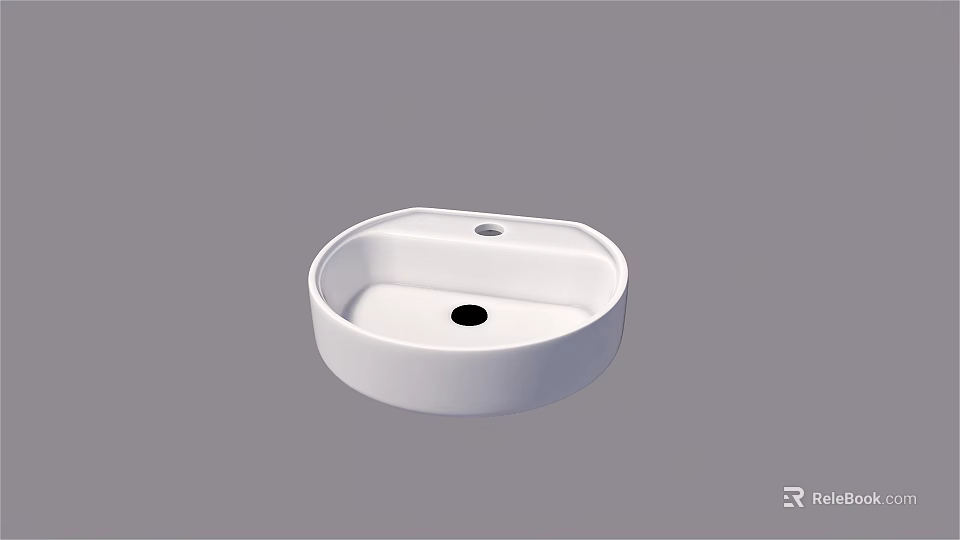 White Ceramic Oval Shaped Above Counter Wash Basin With Smooth Surface And Central Drain Hole 3d model 