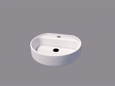 White Ceramic Oval Shaped Above Counter Wash Basin With Smooth Surface And Central Drain Hole 3d model
